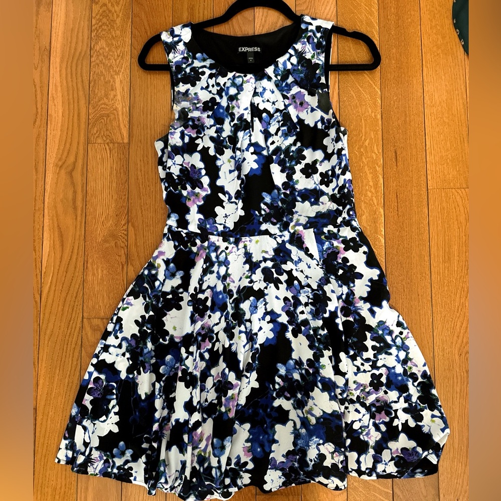 Express Blue and White Floral Mini Dress